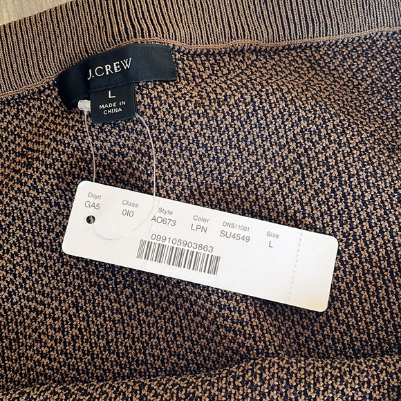 Jcrew A-line midi sweater skirt, light pecan/ navy, fringe wrap sizeL, nwt - Picture 7 of 10